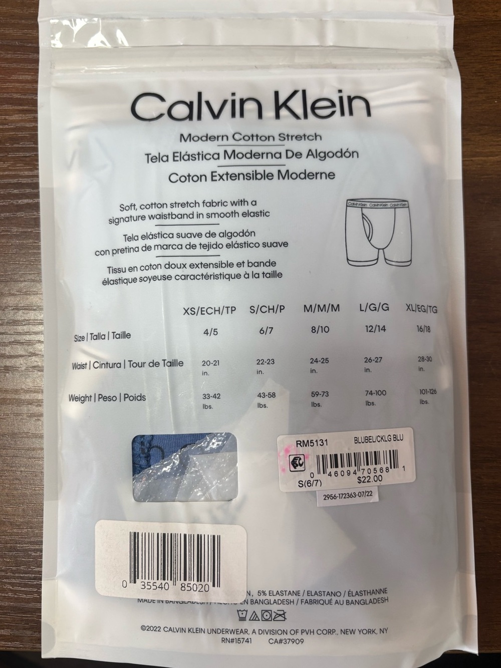 Calvin Klein Boys 6-7  Light Blue Modern Cotton Stretch Boxer Briefs -two 2 Pack - Picture 2 of 2